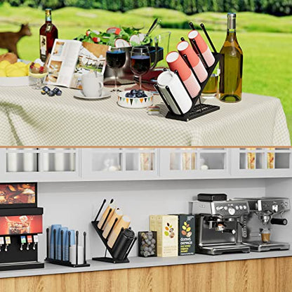 OVICAR Cup and Lid Holder - Adjustable Coffee Cup Holder Organizer 4 Compartment Disposable Cup Dispenser with Coffee Pod Straw Storage Basket for Coffee Station Bar Countertop Breakroom Metal Black - color: Black