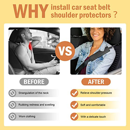 Seat Belt Pads Leather Seat Belt Covers More Comfort Driving Cushion Helps Protect Your Neck and Shoulders Suit for Car, Truck, SUV, Airplane,Camera Backpack Straps-2Pcs - color: Black