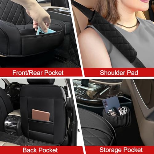BEITK Leather Car Seat Covers Full Set,Unique Rear Design Easy to Install Car Seat Cover Protectors,Universal Full Surround Front Back Auto Seat Cover,Car Seat Cover for Sedan Cars Pick-up Trucks SUV - color: Seat Cover Full Set Black