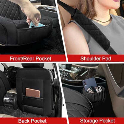 BEITK Leather Car Seat Covers Full Set,Unique Rear Design Easy to Install Car Seat Cover Protectors,Universal Full Surround Front Back Auto Seat Cover,Car Seat Cover for Sedan Cars Pick-up Trucks SUV - color: Seat Cover Full Set Black