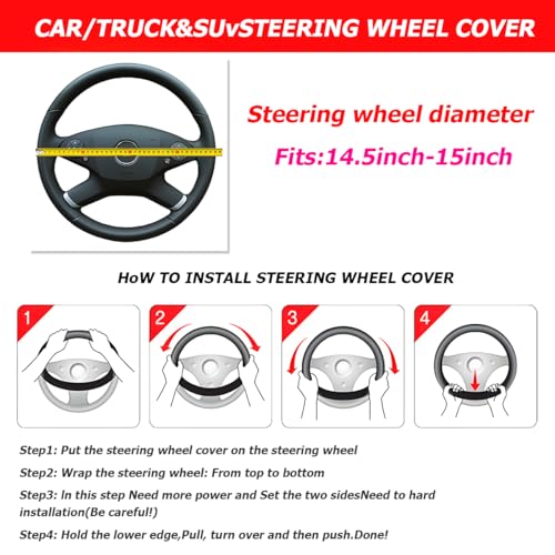 15 Inch Car Leather Steering Wheel Cover, Automotive Accessories Elastic Breathable Anti-Slip Soft Wheel Protector Fits Men and Women, Suitable for SUVs, Trucks, Vehicles and RVs (Gray-1) - color: Style2-Gray