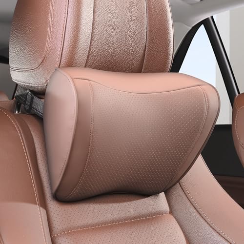 Car Headrest Pillow 100% Memory Foam, Breathable Removable Leather Cover, Premium Seat Support Head Neck Cushion for Driving Travel Home Office, Brown, 1 Pack - color: Brown, size: Headrest 1 Pack