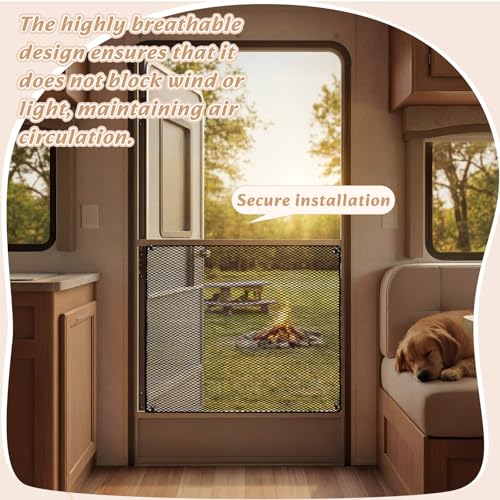 Rv Screen Door Protector, Lightweight Foldable Nylon Mesh Door Guard, 24.2-20.2 Inch, Scratch-Resistant Cover for Dogs & Kids, Easy Install Travel-Friendly Camper Entrance Protection, Black