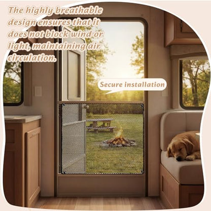 Rv Screen Door Protector, Lightweight Foldable Nylon Mesh Door Guard, 24.2-20.2 Inch, Scratch-Resistant Cover for Dogs & Kids, Easy Install Travel-Friendly Camper Entrance Protection, Black