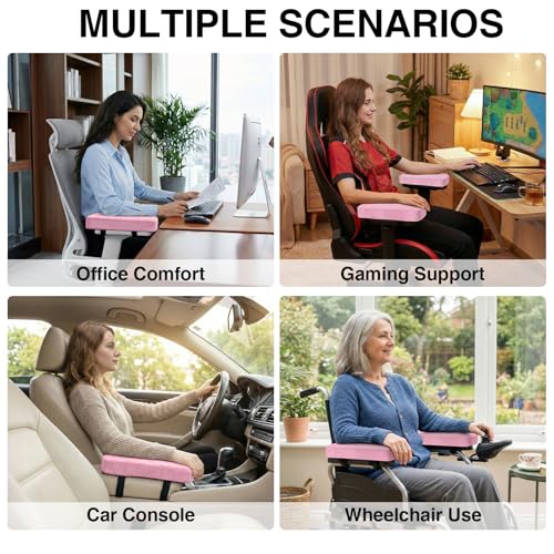 Smiry Ergonomic Office Chair Armrest Pads, Memory Foam Arm Rest Covers, Non-Slip Armrest Cushion with Adjustable Buckles and Straps, Elbow Relief for Desk, Gaming & Wheelchair (Pink, Set of 2) - color: Pink