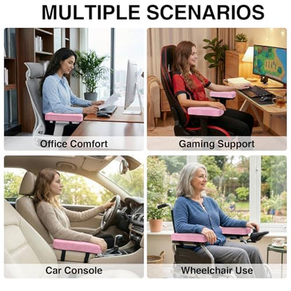 Smiry Ergonomic Office Chair Armrest Pads, Memory Foam Arm Rest Covers, Non-Slip Armrest Cushion with Adjustable Buckles and Straps, Elbow Relief for Desk, Gaming & Wheelchair (Pink, Set of 2) - color: Pink