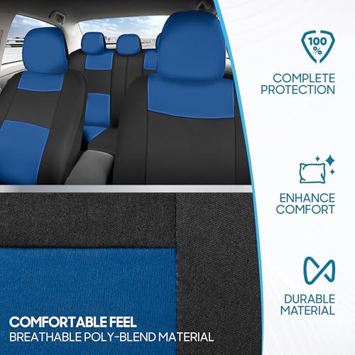 BDK PolyPro Car Seat Covers Full Set in Blue on Black – Front and Rear Split Bench Seat Covers for Cars, Easy to Install Car Seat Cover Set, Car Accessories for Auto Trucks Van SUV - color: Blue