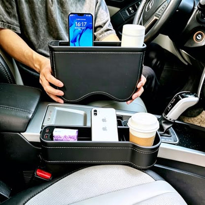 2 Pack Car Seat Gap Organizer,Multifunctional Seat Gap Storage Box with USB Fast Charger, Car Seat Pockets with Led Light, Car Seat Gap Filler with Cup Holder (Black)