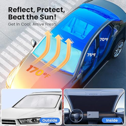 Magnelex Car Windshield Sunshade | Innovative No-Light-Pass Technology for Maximum Protection | Foldable Sun Shade Keeps Your Vehicle Cool | Fit for Cars, Trucks, and SUVs | X-Large (65.7 x 36.4 in) - size: X-LARGE - (65.7" x 36.4")