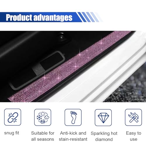 2PCS Car Door Edge Entry Guard, Bling Rhinestone Car Anti-Collision Adhesive Sticker Strip, Door Sill Strip for Rear Bumper Car SUV, Threshold Protective Stickers for Women (Pink)