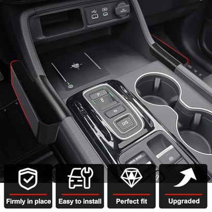 Muslogy for 2023+ Pilot Center Console Organizer&Wireless Charger Protective Mat&Shifter Storage Box Left & Right Set Compatible with Honda Pilot 2023-2026 Accessories Console Side Inserts Organizer - size: Console & Shifter Organizer & Charge Pad Mat