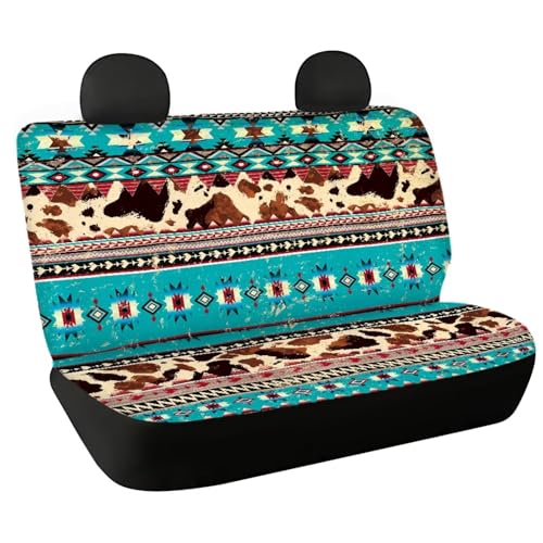 WELLFLYHOM Aztec Print Rear Bench Seat Cover for Cars Truck SUV Universal Car Seat Covers Cow Print Car Accessories Split Back Seat Backrest Protector Set of 2 - color: Aztec Cow Print