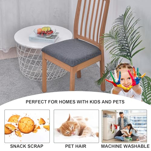 CRFATOP Waterproof Seat Covers for Dining Room Chairs Set of 4 with Stretch Bench Slipcover Jacquard Kitchen Chair Slipcover Washable Seat Cushion Slipcover for Hotel Banquet Wedding Party, Dark Grey - color: 01 Jacquard Dark Grey