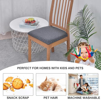 CRFATOP Waterproof Seat Covers for Dining Room Chairs Set of 4 with Stretch Bench Slipcover Jacquard Kitchen Chair Slipcover Washable Seat Cushion Slipcover for Hotel Banquet Wedding Party, Dark Grey - color: 01 Jacquard Dark Grey