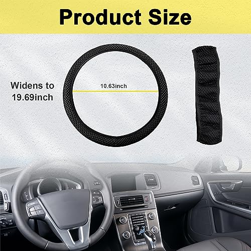 Kewucn Car Elastic Stretch Steering Wheel Cover, Soft Microfiber Breathable Ice Silk, Universal 15 Inch Anti-Slip Auto Steering Wheel Protector, Fit Car, SUV, Van, Sedan, Truck (Black) - size: Black