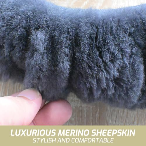 AEGIS Cover Sheepskin Steering Wheel Cover Premium Luxury AUS Genuine Merino Wool All-Season Non-Slip for Cars Fits 14.5-15.5" Wheels (Charcoal) - color: CC