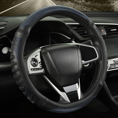 14 inch Steering Wheel Cover Great Grip with 3D Honeycomb Hole, Anti-Slip Sporty Design, Small 13.5-14 inch(Black with Blue) - color: Black with Blue, size: Round-Small[13.5''-14'']