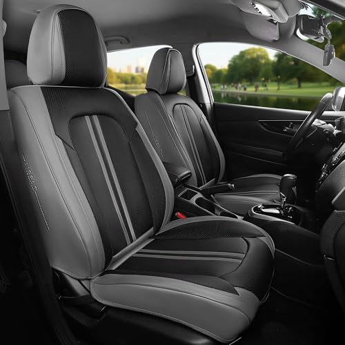 FREESOO Car Seat Covers Full Set, Black Gray Waterproof Car Seat Cover, Leather Seat Covers for Trucks, Luxury Car Seat Covers Front Seats and Auto Back, Car Seat Protector Cushion for Most SUV Cars - color: Black-Gray, size: #1 F9 Full Set - 5PCS