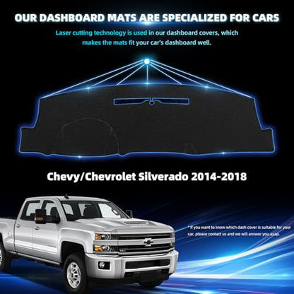 Dashboard Flannel Dash Cover Mat for 2014 2015 2016 2017 2018 Chevy Chevrolet Silverado, Custom Fit Silverado Flannel Dash Cover (Silverado 2014-2018, Black) - size: Flannel Silverado 2014-2018