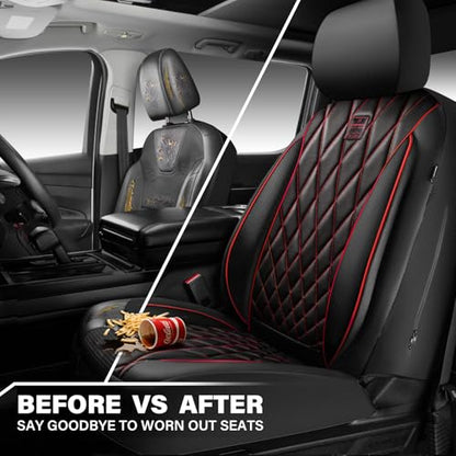 CAR PASS Piping Luxury PU Leather Two Front Car Seat Covers, Waterproof Anti Slip Seat Covers Compatible with Front Seat Armrests,Universal Fit for Suvs,Vans,Trucks,Airbag Compatible(Black and Red) - color: Black and Red, size: Two Front