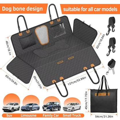 Dog Bone PU Leather Rear Extender, 280LBS Waterproof Pet Hammock, Foldable Dog Car Seat Cover for SUV Sedan