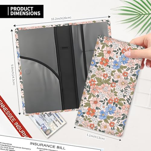 Leather Car Registration and Insurance Card Holder, Cute Car Accessories Vehicle Glove Box Car Organizer for Documents, Cards, License Vintage Colorful Floral - color: Vintage Colorful Floral