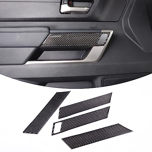 Car Inner Door Panel Strip Trim Compatible with Toyota Tundra 2022+/Sequoia 2023+, Carbon Fiber Front Rear Door Handle Panel Decorator Cover Protector Sticker Accessories(With Memory Seat Switch Hole) - color: Real Carbon Fiber(W/Hole)