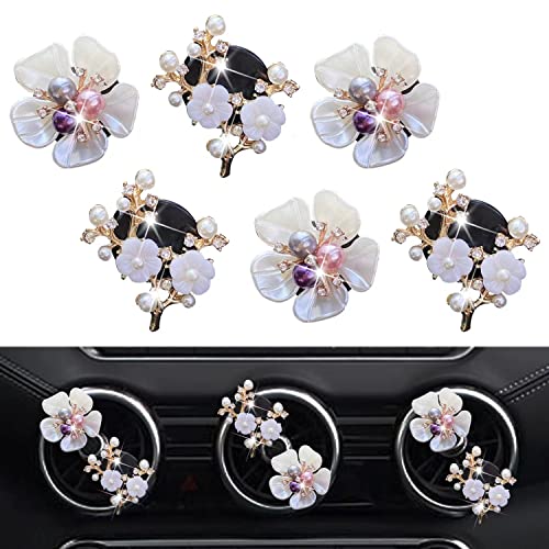 Bling Flower Air Vent Clips, 6 Pcs Cute Daisy Car Fresheners, Diffuser With Rhinestone Interior Decoration Charm, Diamond Decor Accessories for Women Girls