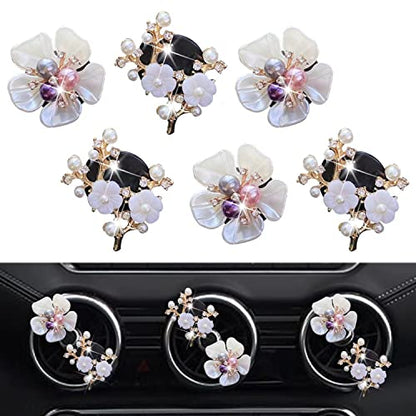 Bling Flower Air Vent Clips, 6 Pcs Cute Daisy Car Fresheners, Diffuser With Rhinestone Interior Decoration Charm, Diamond Decor Accessories for Women Girls