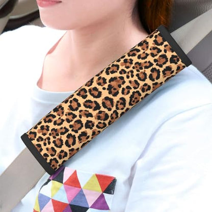 Leopard Print Steering Wheel Cover Elastic Non-Slip Car Steering Wheel Covers with Seat Belt Shoulder Pad for Women Men - color: Leopard Print