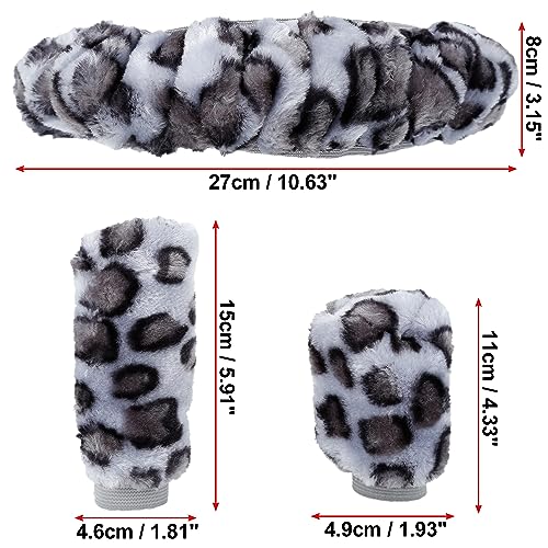 X AUTOHAUX Elastic Leopard Pattern Fluffy Car Steering Wheel Cover with Handbrake Gear Shift Cover Set Universal Gray - color: Gray