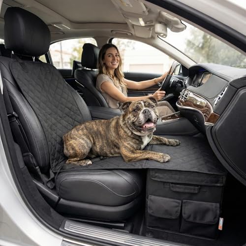 Back & Front Seat Extender for Dogs with Storage – Hard Bottom Dog Car Seat Cover, Waterproof Hammock Gap Filler for Cars, SUVs & Trucks, Scratch-Resistant Pet Seat Protector