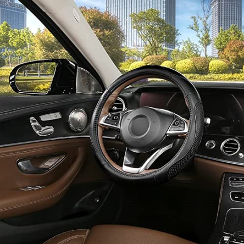 Leather Car Steering Wheel Cover 15 inch Universal Fit Microfiber Steering Wheel Cover Anti-Slip, Soft, Breathable, Full Surround Car Wheel Cover - color: Black