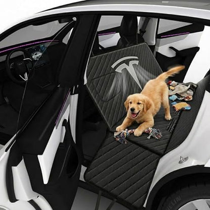 Nanaholy Dog Car Seat Cover for Tesla Model Y & Model 3 Back Seat Cover Waterproof Hammock, 600D Heavy-Duty Scratch-Resistant Non-Slip Pet Seat Protector with Side Flaps & Breathable Mesh Window