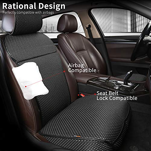 Luxury Breathable Car Seat Cover Fit Four Seasons, Universal Front of Car Seat Cushions, Bottom Seat Covers of Full Wrapped Edge,Universal Fit for 95% Cars,SUV(Black+Grey，2PCS)