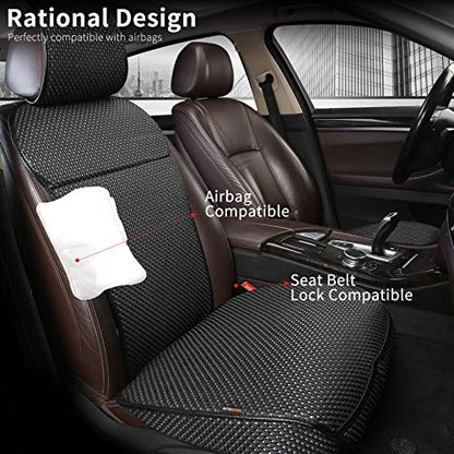 Luxury Breathable Car Seat Cover Fit Four Seasons, Universal Front of Car Seat Cushions, Bottom Seat Covers of Full Wrapped Edge,Universal Fit for 95% Cars,SUV(Black+Grey，2PCS)