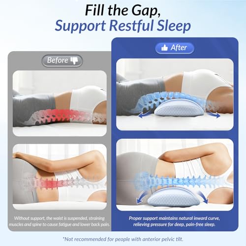 ZIKEE Inflatable Lumbar Support Pillow for Bed with Customized Lower Back Pain Relief & Support, Memory Foam Back Support for Side & Back Sleeping, Bed Pillow for Driving, Resting, Breathable Cover