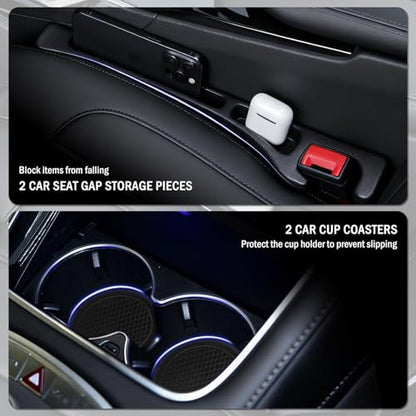 2-in-1 Car Seat Gap Filler Organizer & Car Coasters for Cup Holders Set,New Cars Seat Gap Plug with Storage Slot,Universal in Between Cars Seats Catcher Fit for Trucks SUVs