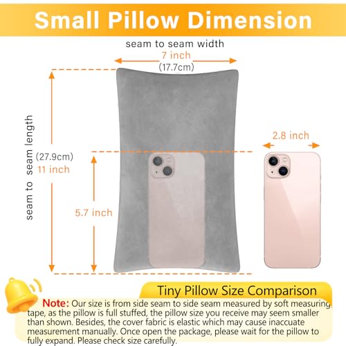 1 MIDDLE ONE 2 Pack Small Pillow, Memory Foam Mini Pillow 11 X 7 Inches for Travel, Sleeping, Nap and Neck, Knee, Lumbar Support, Tiny Cushion for Pet, Dogs (Grey) - color: Grey, size: 11x7 inch