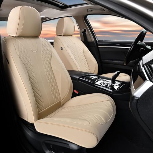 Front Seat Covers, Leather Car Seat Covers Luxury Automotive Seat Covers Waterproof Car Seat Protectors Universal Fit for Most Cars SUV Trucks Vehicles, Beige - color: Beige, size: FrontPair
