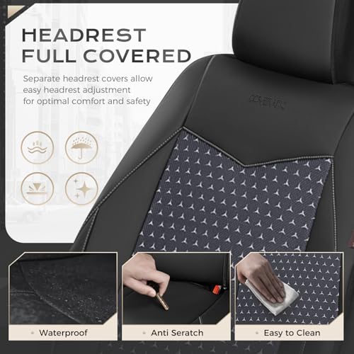 Coverado Car Seat Covers 5 Seats, PU Leather Seat Covers Fullset, Printed Breathable Mesh Design, Front and Rear Car Seat Protectors, Luxury Automotive Seat Covers Universal Fit for Most Cars, Black