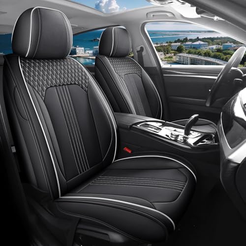 Car Seat Covers Fit for Nissan Sentra 2000-2025 Full Coverage Breathable Nappa Leather Anti Slip Durable Easy to Clean Seat Covers(Blackwhite Full Set)