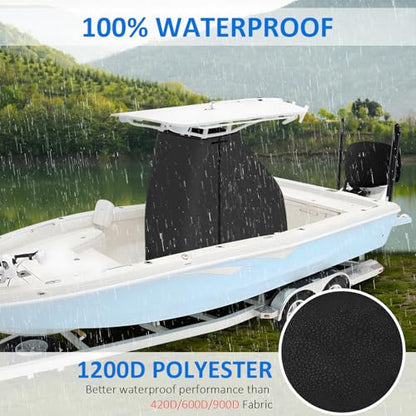 T-Top Center Console Boat Cover, Heavy Duty 1200D Waterproof T Top Console Cover with Motor Cover, UV Resistant Polyester T-Top Boat Cover, Black(94" L x 58" W x 82" H) - color: Black, size: XL:94"L*58"W*82"H