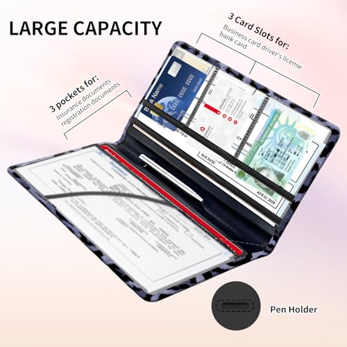 Premium Car Registration and Insurance Card Holder, Cute PU Leather Car Document Holder, Vehicle Glove Box Car Organizer with Magnetic Closure for Driver License, Cards Cool Leopard - color: Cool Leopard