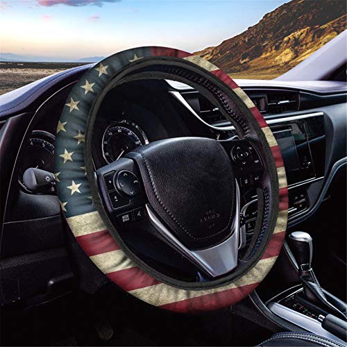 GLENLCWE Vintage American Flag Print Steering Wheel Cover for Women Men,Patriotic Steering Wheel Protector Decorative Universal - color: Vintage American Flag