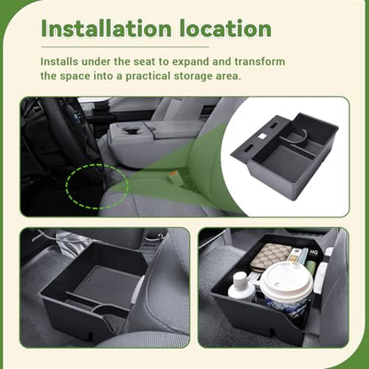 HGWEI Underseat Storage Organizer Compatible with 2015-2026 Ford F150 and 2017-2026 F250 F350 F450 Accessories - Front Console Center with 40/20/40 Jump Seat Cup Holder Replacement Tray