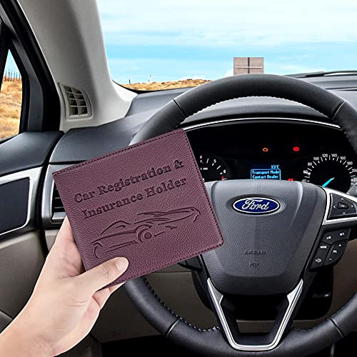 Car Registration and Insurance Holder, Premium PU Leather Vehicle Glove Box Car Organizer Men Women Wallet Accessories Case for ID, Driver's License - Purple - color: Purple