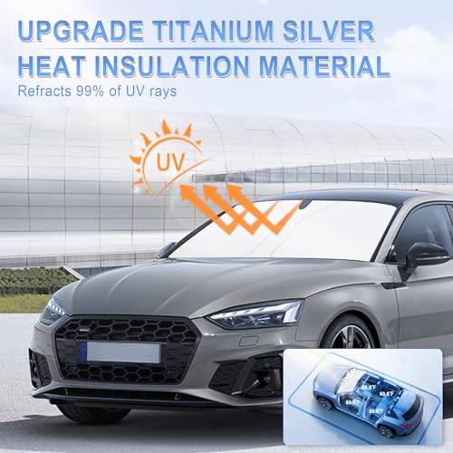 SINGARO 300T Universal Car Windshield Sun Shade, Foldable Reflective for Windshield & Window Shades with Overlapping Design, Car Interior Accessories (57" L x 36.2" W) - size: Tesla Model 3