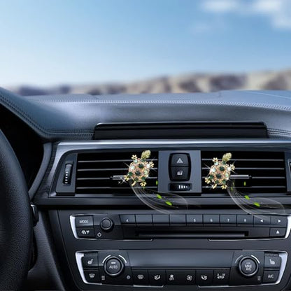 ORIESSE Green Sea Turtle Coastal Car Decor, 2pcs Turtle Car Air Freshener Vent Clips,Sparkling Beach Ocean Themed Dashbaord Decorations Accessories for Women,Rhinestone Refillable Diffuser