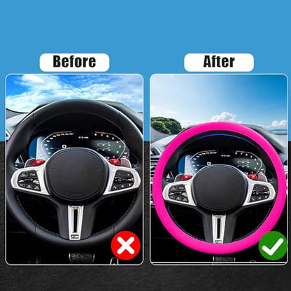 JDDRY Steering Wheel Cover - Silicone Protector, Universal Fit, 1PC (Rose Red) - color: Rose Red